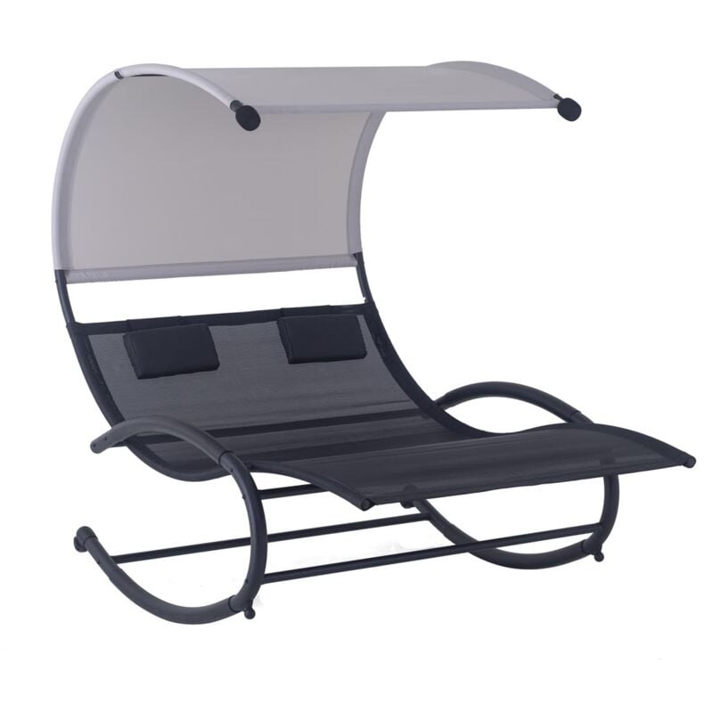 Concept-usine - vaïta - Transat double à bascule avec auvent noir & gris