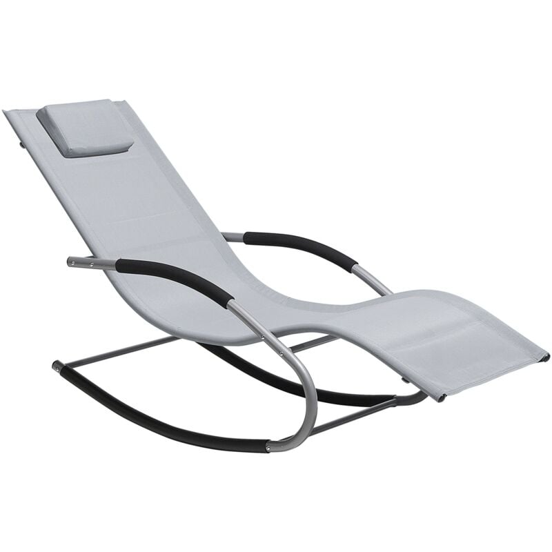 Transat Bain de Soleil Fonction Bascule en Acier Noir et Textile Gris Matières Durables et Design Moderne pour Jardin ou Terrasse Beliani