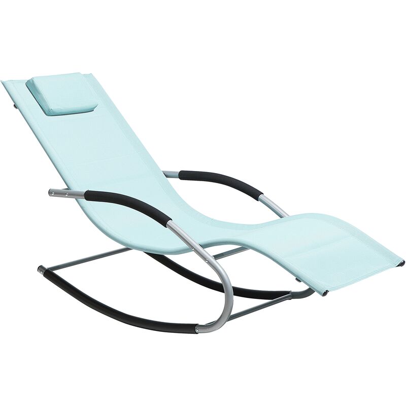 Transat Bain de Soleil Fonction Bascule en Acier Noir et Textile Vert Menthe Matières Durables et Design Moderne pour Jardin ou Terrasse Beliani