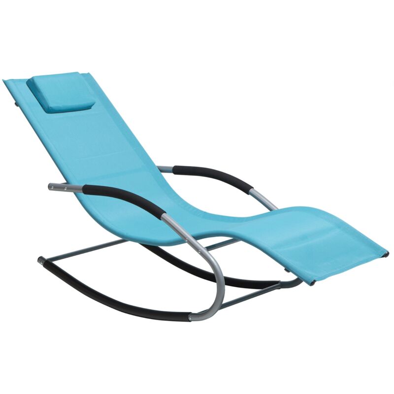 Transat Bain de Soleil Fonction Bascule en Acier Noir et Textile Bleu Turquoise Matières Durables et Design Moderne pour Jardin ou Terrasse Beliani