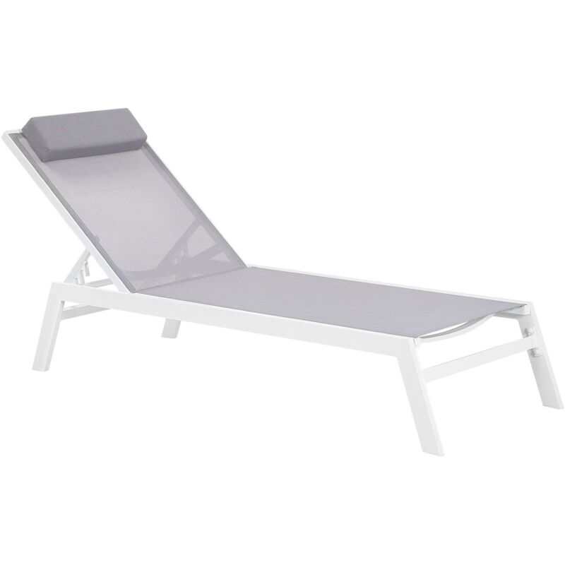 Chaise Longue de Jardin en Aluminium et Textile Blanc et Gris Industriel Catania