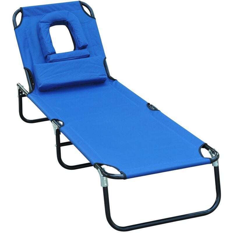 Homcom - Transat de jardin chaise longue pliante bain de soleil pour lecture bleu - Bleu