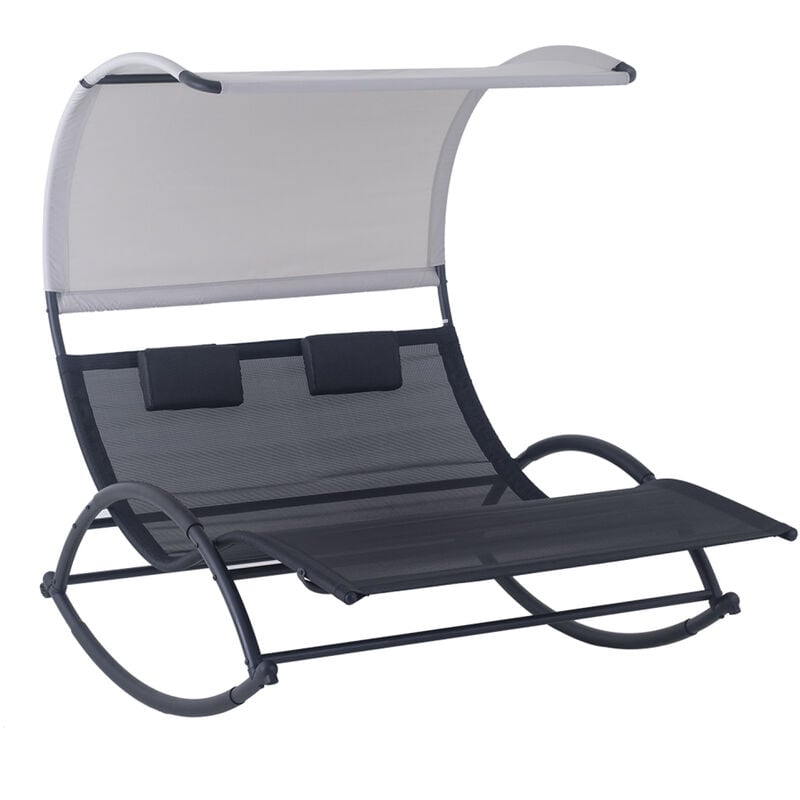 Concept-usine - Heira - Transat double à bascule avec auvent noir & gris