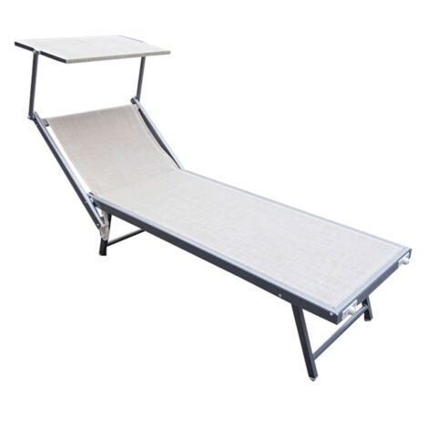 Transat de jardin en acier avec toit et dossier réglable – Structure en aluminium 183x61x38 cm – Max 120 kg – Tissu textilène beige – Cosma