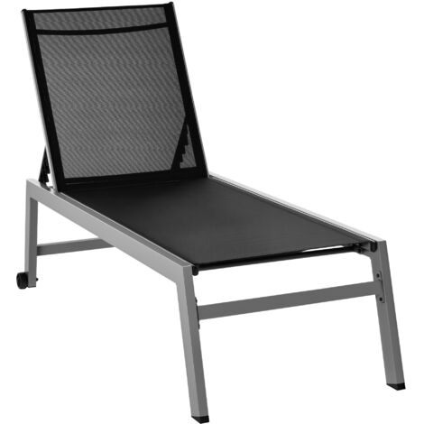 Transat de jardin en aluminium et textilène dossier réglable noir et gris 2 roues 169 cm