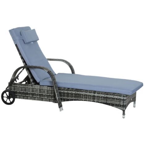 Transat de jardin en polyrotin dossier 5 positions réglable avec coussin 200 x 73 x 30-103 cm gris
