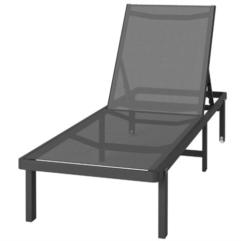 Transat de jardin inclinable 4 positions avec roulettes, gris foncé, textilène 530g/m²