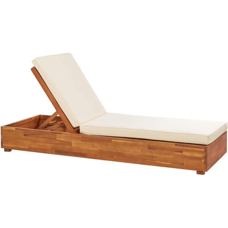 Beliani - Transat de Jardin Inclinable en Bois d'Acacia Clair avec Coussins Blanc Cassé Fanano