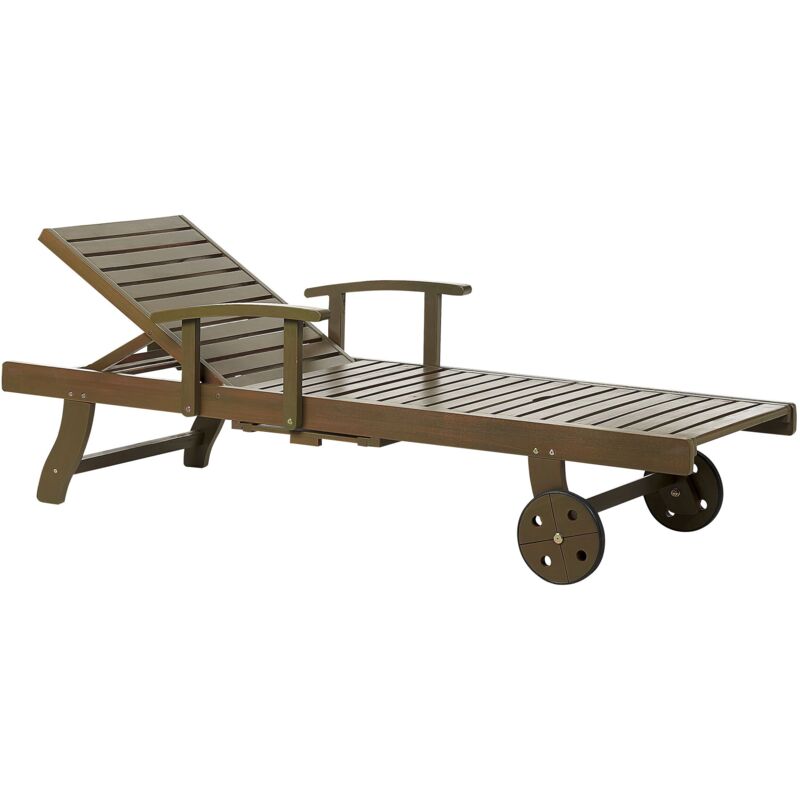 Transat de Jardin Inclinable Moderne à Roues en Bois d'Acacia Foncé Amantea