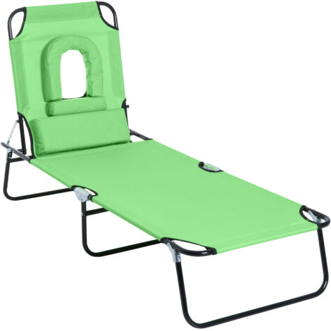 Transat de jardin pliable avec fenêtre de lecture, appui-tête, dossier réglable 4 positions, chaise longue résistante 120 kg extérieur plage piscine
