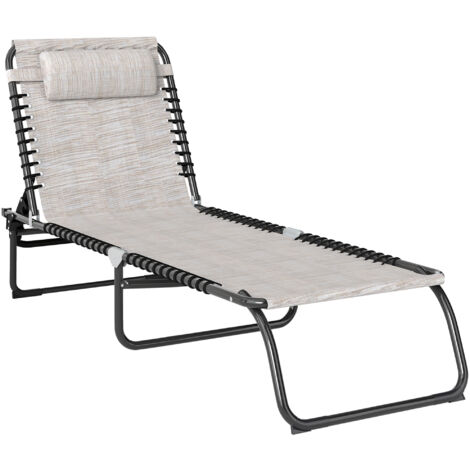 Transat de jardin pliable, dossier 4 positions. Étanche, charge 120 kg, blanc crème, pour jardin et piscine.