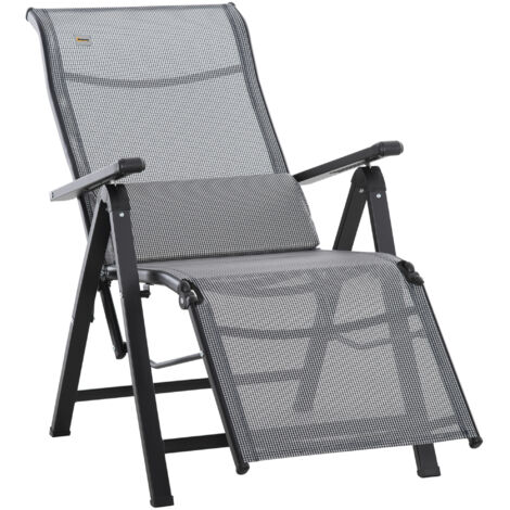 Transat de jardin pliable zéro gravité avec dossier réglable 9 positions et coussin 70 x 65 x 111 cm Gris