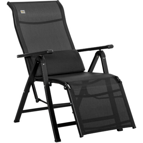 Transat de jardin pliable zéro gravité avec dossier réglable 9 positions et coussin 70 x 65 x 111 cm Noir