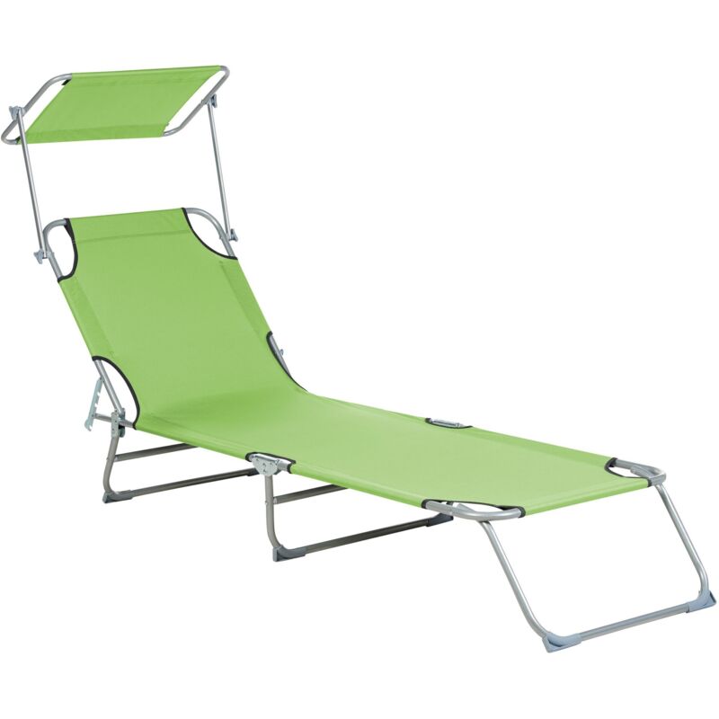 Beliani - Transat de Jardin Bain de Soleil Pliant en Tissu Polyester Vert Clair et Acier avec Pare Soleil Pratique Idéal pour Terrasse ou Balcon
