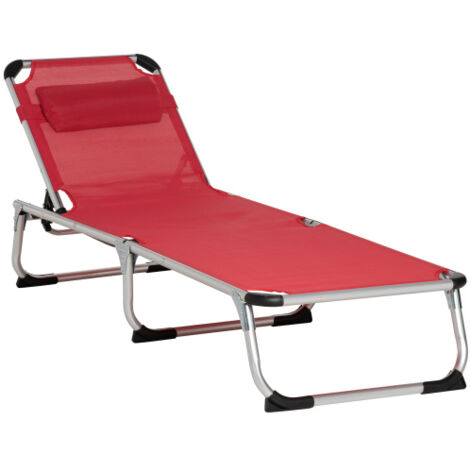 Transat de jardin, réglable en 5 positions, pliable, ergonomique avec revêtement en maille, rouge, 165 x 60 x 76 cm, pour des moments de détente en plein air