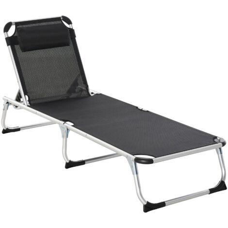 Transat de jardin, réglable en 5 positions, pliable, ergonomique, en tissu mesh, noir, 170 x 60 x 76 cm, pour des moments de détente en plein air.