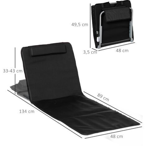 Transat de plage, chaise longue, chaise longue de jardin, pliable, dossier réglable, poche latérale, 48 cm x 134 cm x 33-43 cm, noir