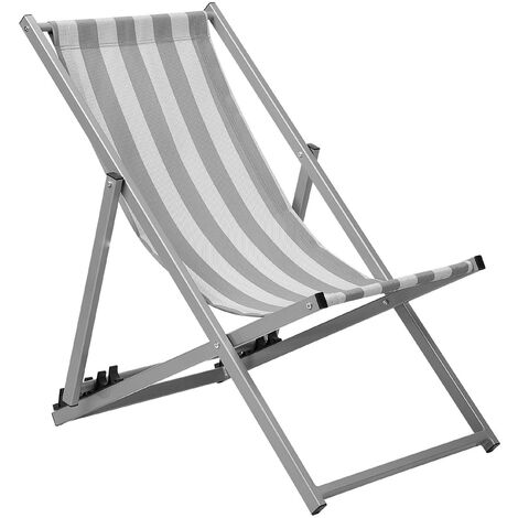 Transat de Plage Jardin ou Terrasse Pliable en Aluminium Gris et Textile Blanc Beige Résistant et Durable Design Léger Intemporel et Moderne Beliani - Gris
