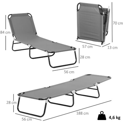 Transat, dossier réglable 5 positions, séchage rapide, structure en métal, 188 x 56 x 28 cm, gris