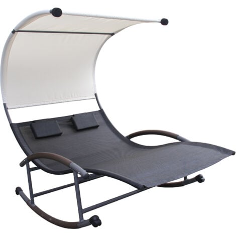 Transat double à bascule avec auvent noir et écru ESSAOUIRA