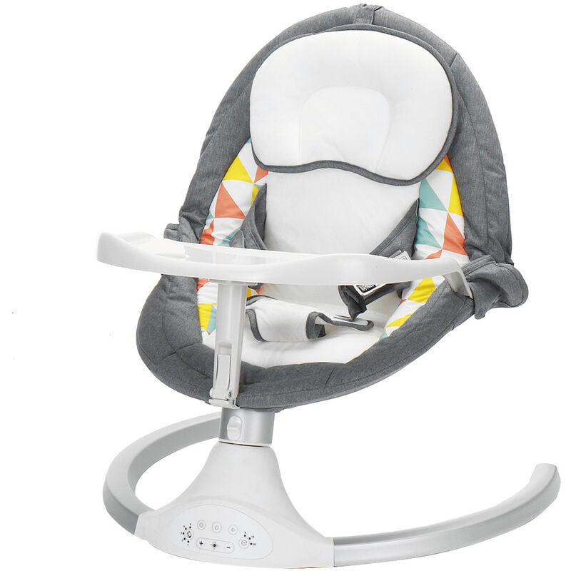 Transat électrique Balancelle bébé Chaise Haute 5 Vitesses bluetooth musique avec Table à manger + rangements pliants Couleur gris Hasaki