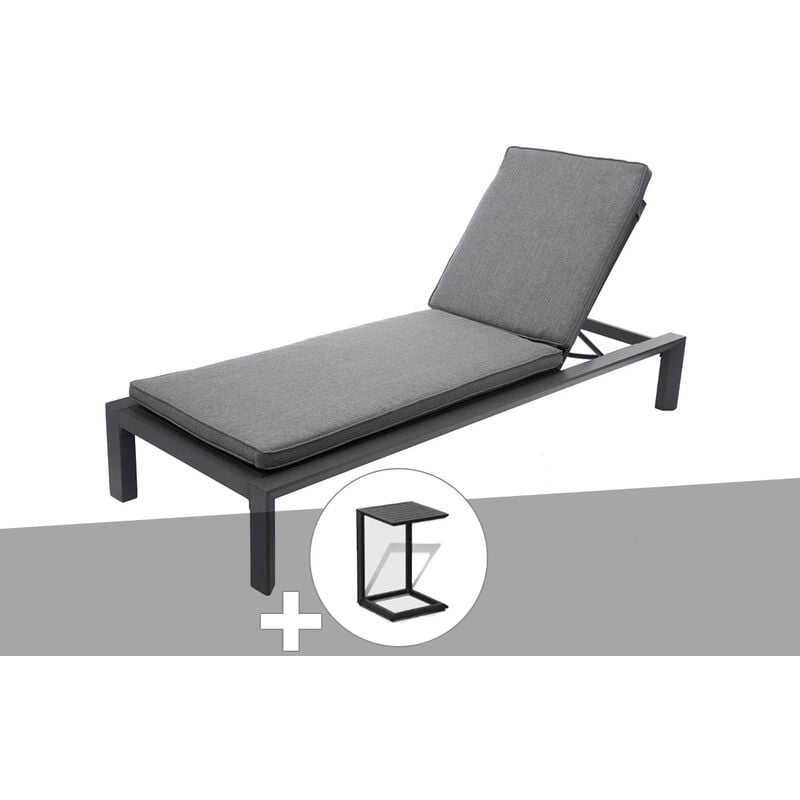 Transat en aluminium Évasion Anthracite/Graphite avec table d'appoint - Hespéride
