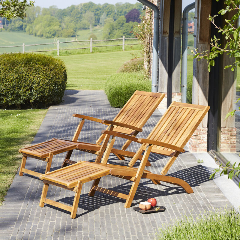 Transat en bois d'acacia (lot de 2) - Naturel