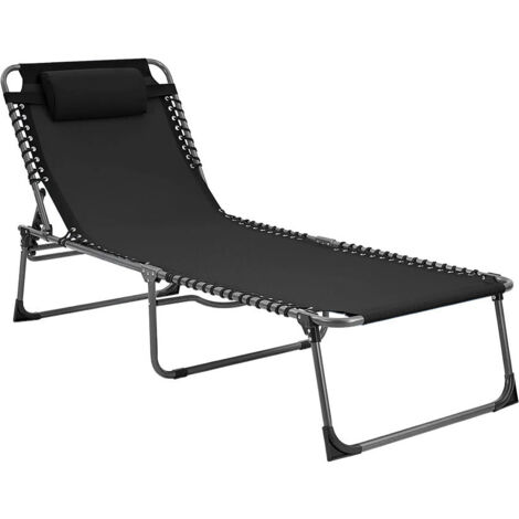 Transat en Textilène Design Cordonné, Pliable avec Dossier Inclinable.  Couleur: Noir