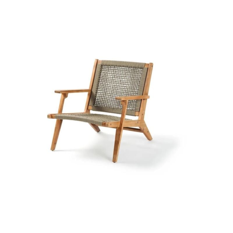 Sans Marque - Transat Fauteuil de jardin bas en bois d'Acacia fsc et en corde - merida - Vert olive