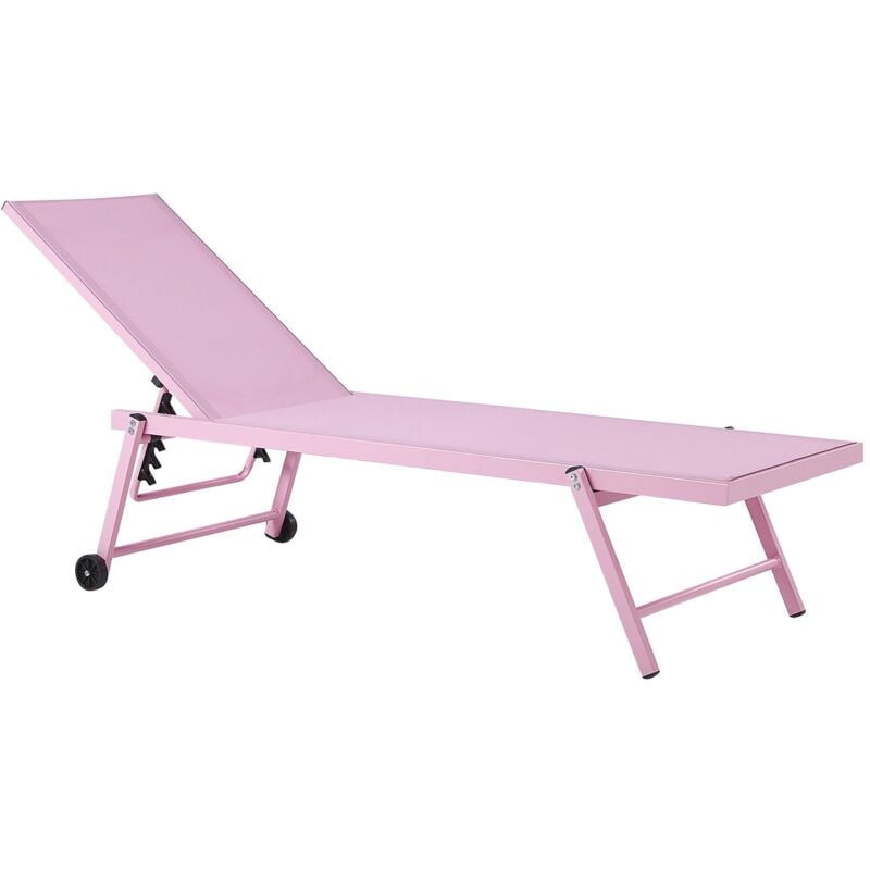 Beliani - Chaise Longue Transat de Jardin Inclinable en Aluminium avec Assise en Textile Rose Design Solide et Résistant pour Jardin ou Terrasse