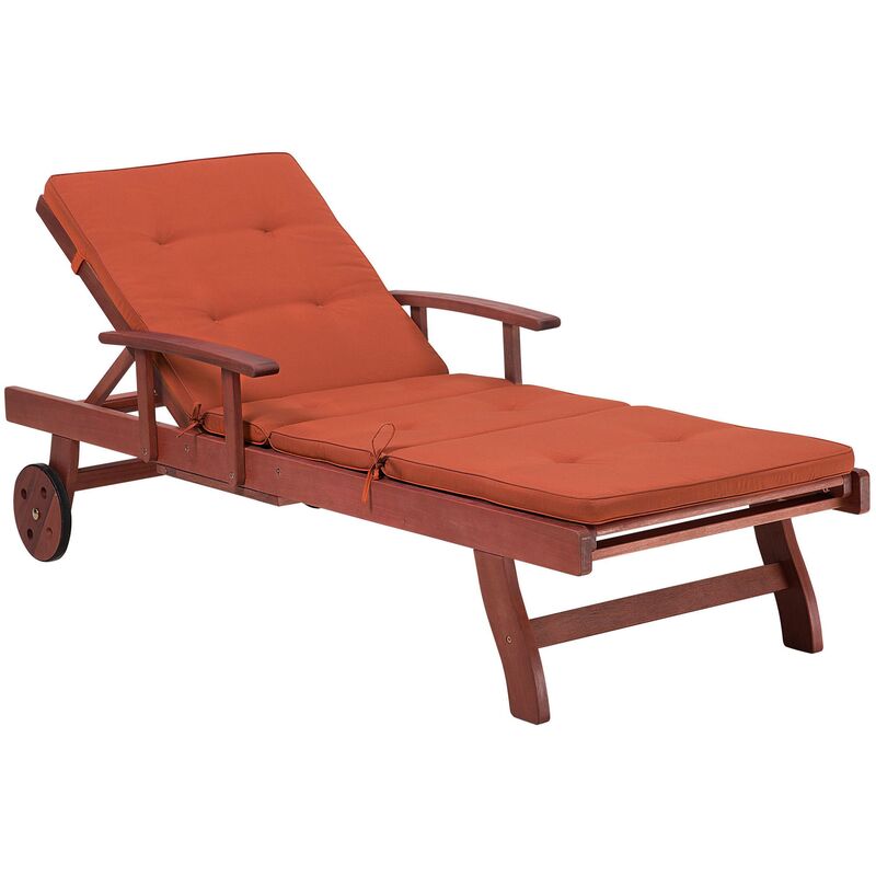 Beliani - Transat inclinable en bois / coussin rouge TOSCANA