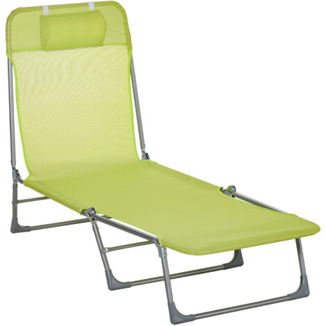 Transat inclinable pliable vert avec oreiller dossier 5 positions