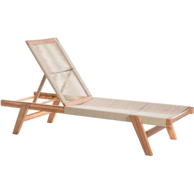 Transat Jardin Bain de Soleil Dossier inclinable en Bois d'Acacia et Corde Beige Prossedi