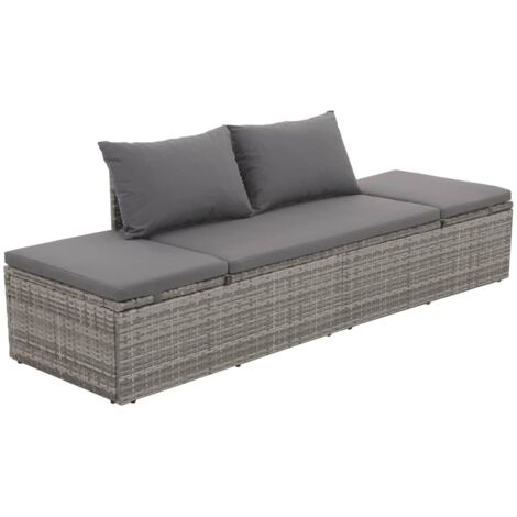 Transat - Lit de jardin - Bain de soleil pour Relax Gris 195x60 cm Résine tressée -FR36637