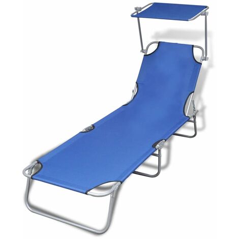 Transat - Moderne Chaise longue pliable avec auvent Acier et tissu Bleu,189 x 58 x 27 cm