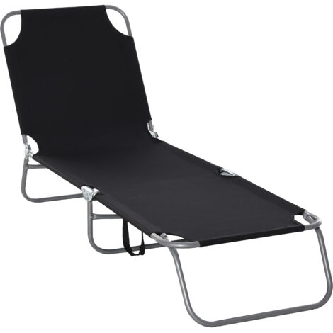 Transat Outsunny Pliable Noir avec Dossier Réglable en Métal et Polyester