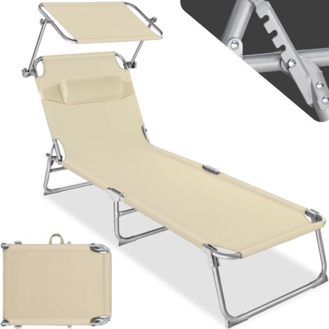 Tectake – Transat pliable en acier réglable 4 positions – Coussin de tête amovible – Structure légère et robuste – Dimensions 68x190x65cm