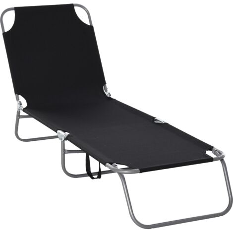 Transat pliable avec dossier réglable et structure métallique antirouille, 187 x 55 x 24 cm, noir