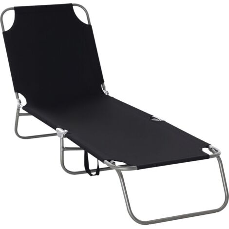 Transat pliable avec dossier réglable et structure métallique antirouille, 187 x 55 x 24 cm, noir