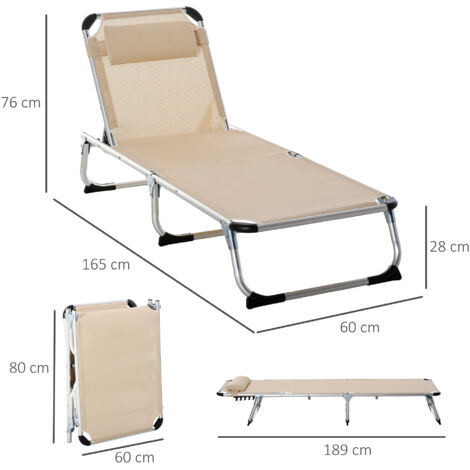 Transat pliable, chaise longue de jardin avec appui-tête, fauteuil inclinable ergonomique avec dossier réglable 4 positions, aluminium, charge maximale 120 kg, pour jardin, terrasse, piscine, plage, b