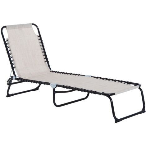 Transat pliable, chaise longue de jardin avec dossier réglable 4 positions, structure en acier, tissu mesh, beige, 197 x 58 x 76 cm, pour des moments de détente en plein air