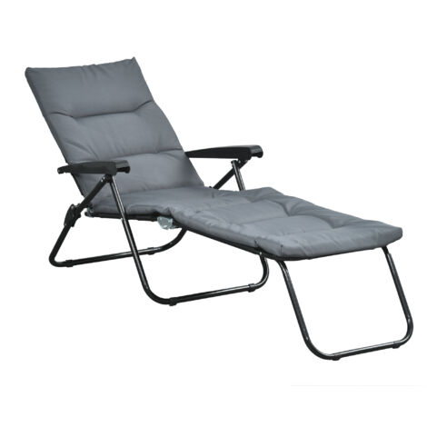 Transat pliable Outsunny 6 positions inclinable avec matelas gris et accoudoirs acier