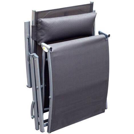 Transat pliant avec appui-tête, chaise longue avec dossier réglable 7 positions, chaise de jardin/transat relaxant, supportant jusqu'à 165 kg, pour le jardin, les vacances et l'extérieur, gris