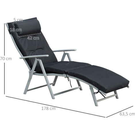 Transat pliant avec appui-tête et coussin d'assise, fauteuil inclinable avec dossier réglable 7 positions, chaise longue de jardin/transat relaxant, charge maximale 165 kg, pour le jardin, les vacance