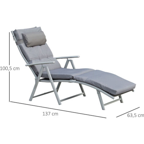 Transat pliant avec appui-tête et coussin d'assise, fauteuil inclinable avec dossier réglable 7 positions, chaise longue de jardin/transat relaxant, supportant jusqu'à 165 kg, pour le jardin, les vaca