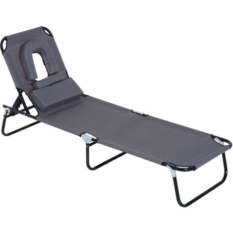 Transat pliant, chaise longue de jardin avec appui-tête, chaise de terrasse avec dossier réglable 4 positions, chaise longue de camping avec fenêtre de lecture, chaise de jardin, charge maximale 120 k