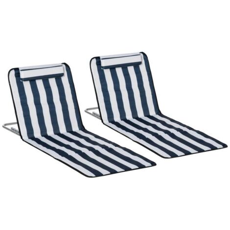 Transat pliant, chaise longue de jardin avec appui-tête, chaise longue avec dossier réglable 5 positions, sac de transport, bleu