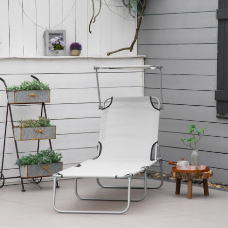 Transat pliant, chaise longue de jardin avec auvent, chaise longue avec dossier réglable 4 positions, chaise longue de camping résistante aux intempéries, charge maximale 120 kg, pour jardin, plage, p