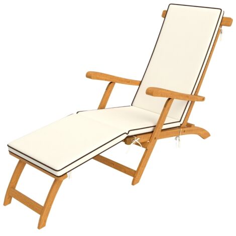 Transat pliant en bois avec repose-pieds et matelas, chaise longue ergonomique, chaise de camping résistante aux intempéries, chaise de jardin supportant jusqu'à 160 kg, pour le jardin, les vacances