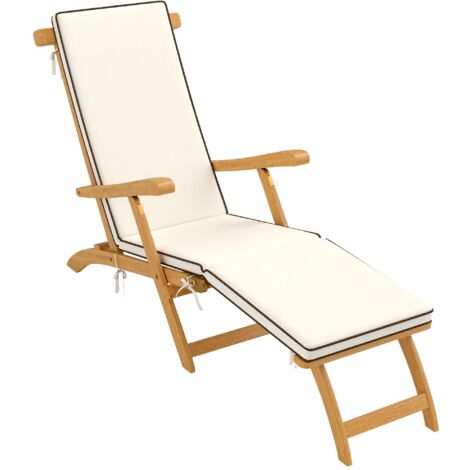 Transat pliant en bois, chaise longue de jardin avec repose-pieds, matelas, chaise longue, capacité de charge jusqu'à 160 kg, teck